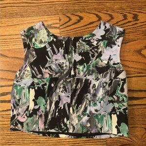Milly Abstract Brushstroke Sleeveless Crop Top in Black, Green & Lavender